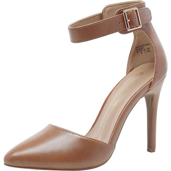 Women's Pointed Toe Ankle Strap D'Orsay Tan High Heel Stiletto